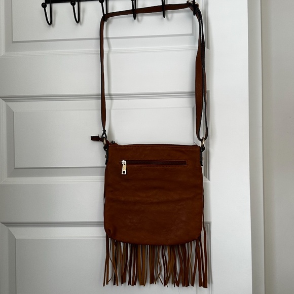 LaTique Crossbody Bag with Fringe and Rhinestones 9x9" - Picture 5 of 12